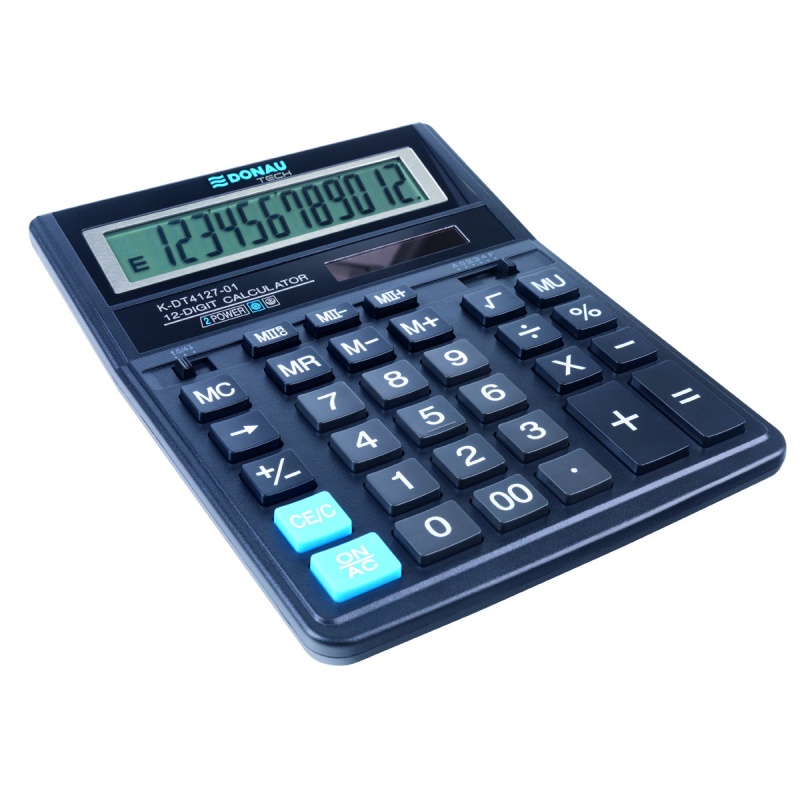Kalkulator biurowy DONAU TECH, 12-cyfr. wyświetlacz, wym. 203x158x31 mm, czarny