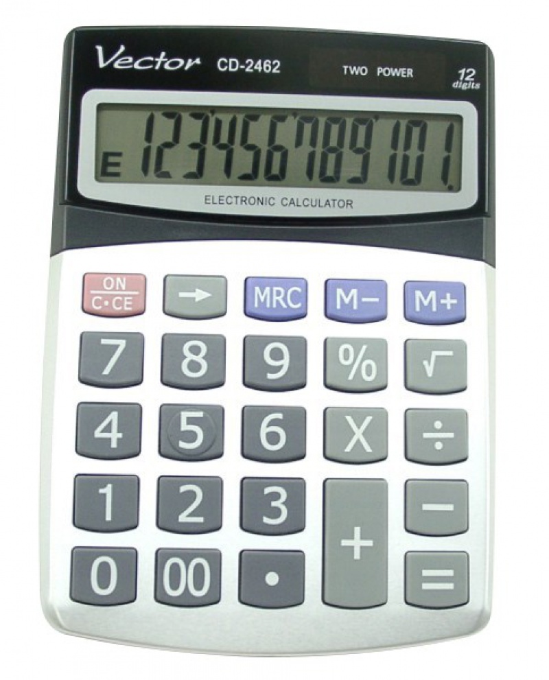 Kalkulator biurowy, VECTOR, KAV CD-2462,12-cyfrowy115x155mm, szary