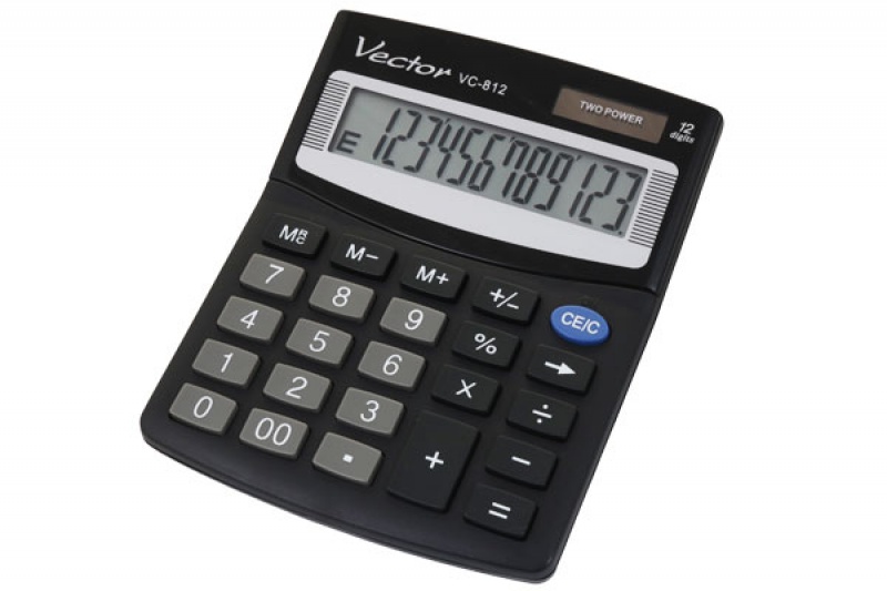 Kalkulator biurowy, VECTOR, KAV VC-812,12-cyfrowy 101x124mm,czarny