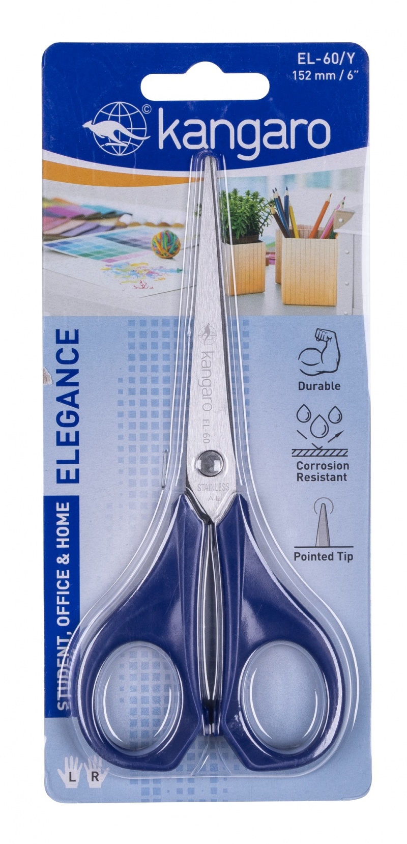 Nożyczki biurowe KANGARO, 15 cm, blister, mix kolorów