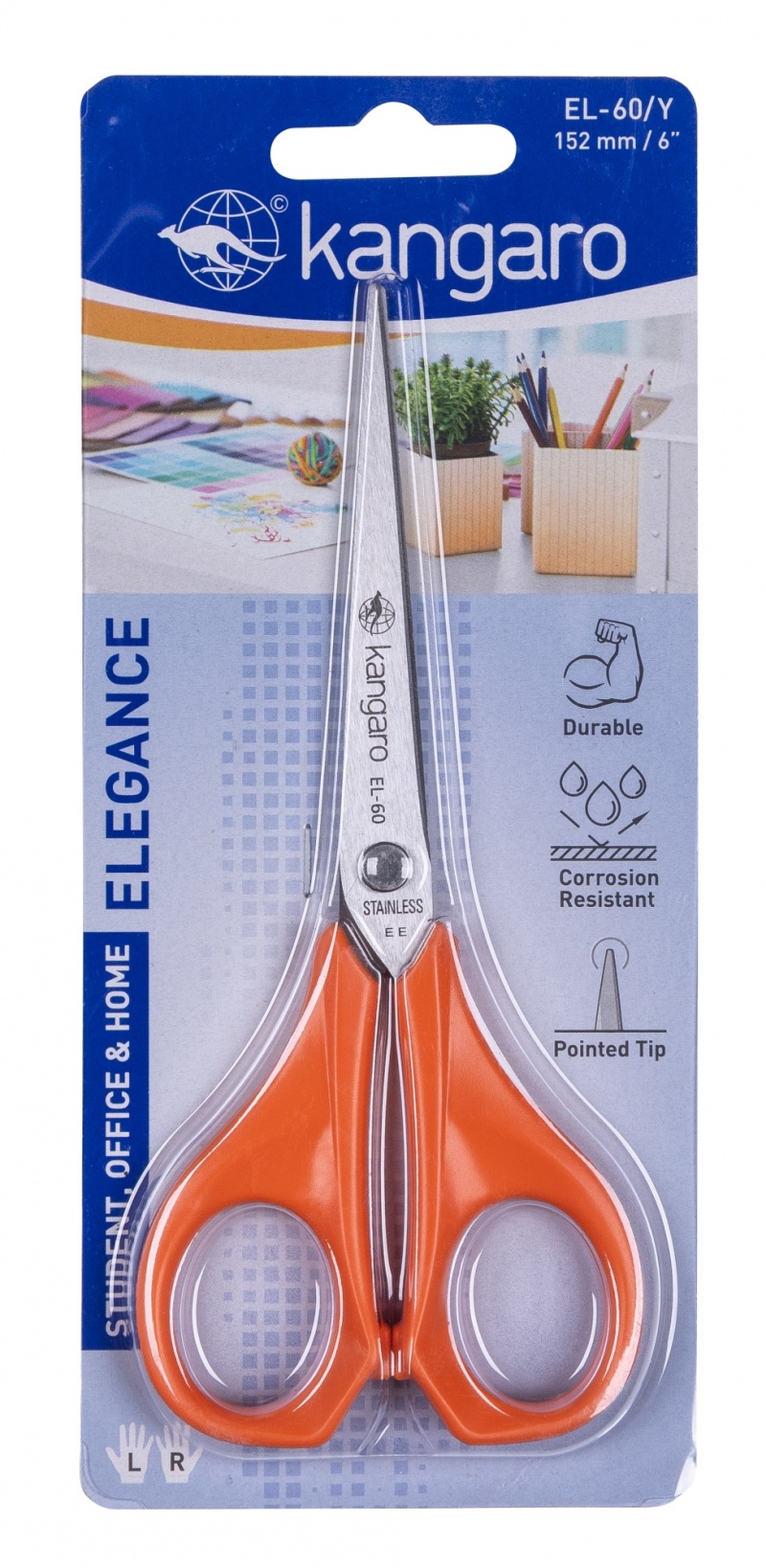 Nożyczki biurowe KANGARO, 15 cm, blister, mix kolorów