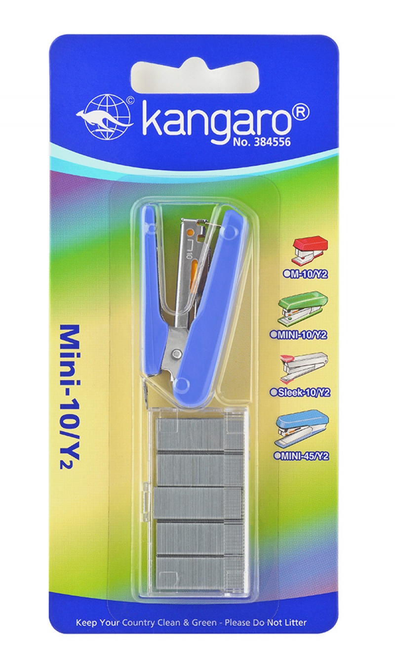 Zszywacz KANGARO Mini-10/Y2+zszywki, zszywa do 10 kartek, blister, błękitny