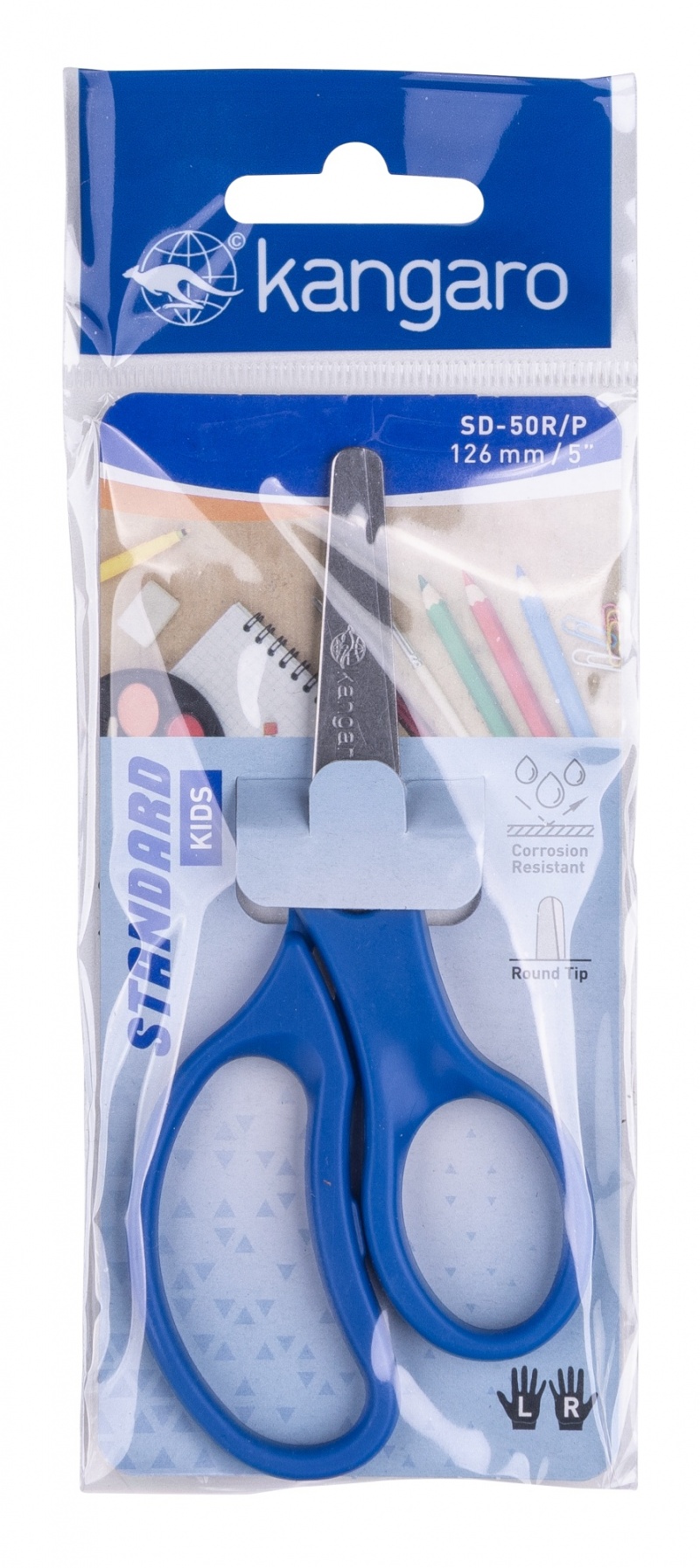 Nożyczki dziecięce KANGARO, 12,6cm, blister, mix kolorów