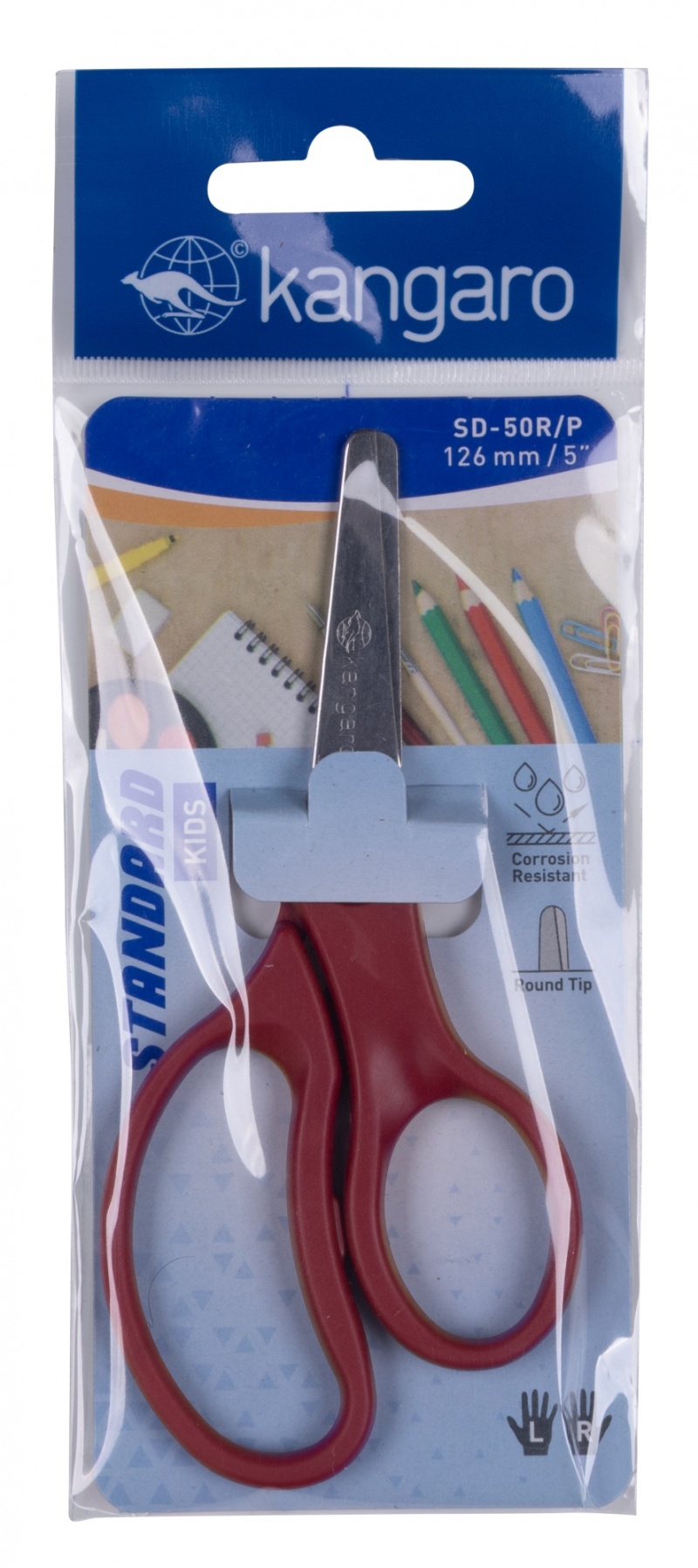 Nożyczki dziecięce KANGARO, 12,6cm, blister, mix kolorów