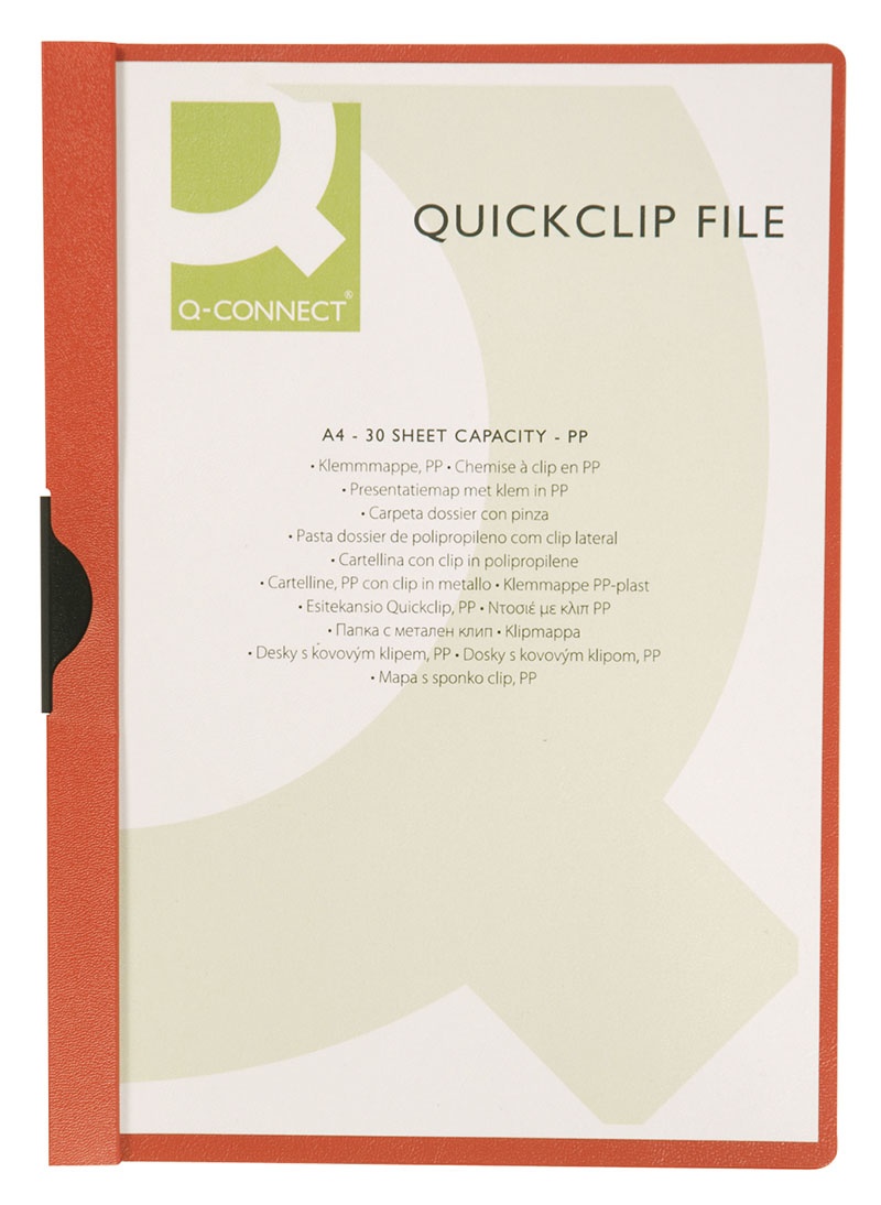 Skoroszyt Q-CONNECT z metalowym klipsem, PP, A4, 200/350mikr., czerwony