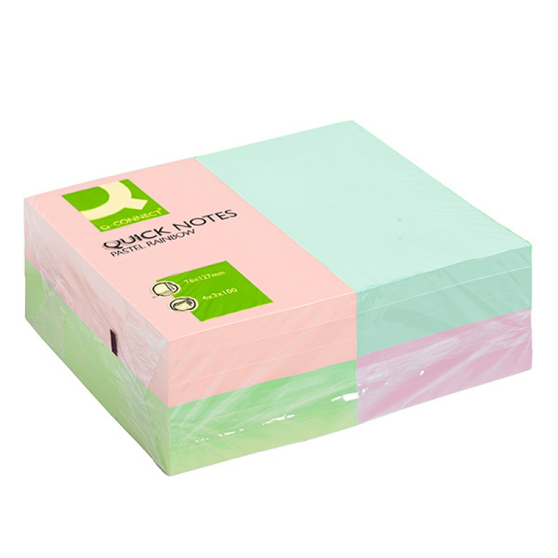 Bloczek samoprzylepny Q-CONNECT Rainbow, 127x76mm, 4x3x80 kart., pastel, mix kolorów