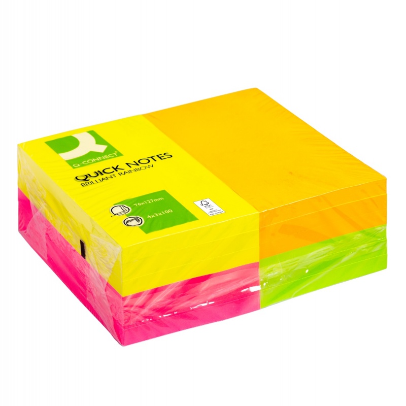 Bloczek samoprzylepny Q-CONNECT Rainbow, 127x76mm, 4x3x80 kart., neon, mix kolorów