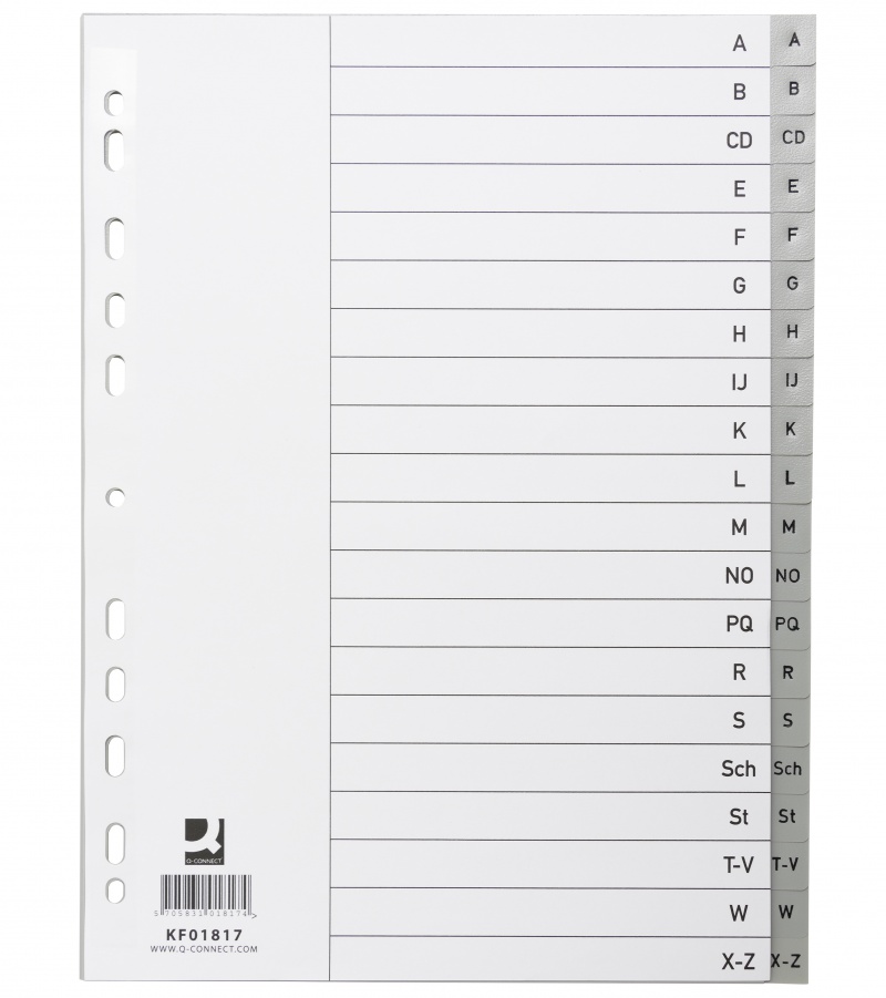 Przekładki Q-CONNECT, PP, A4, 230x297mm, A-Z, 20 kart, szare