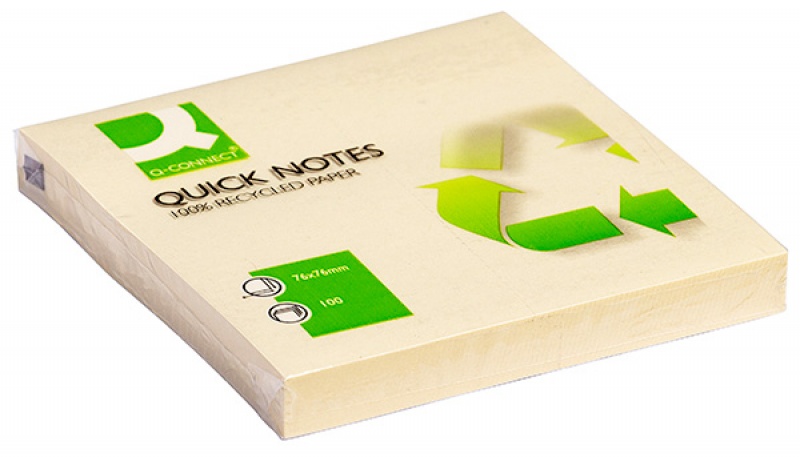 Bloczek samoprzylepny Q-CONNECT Recycled, 76x76mm, 100 kart., żółty