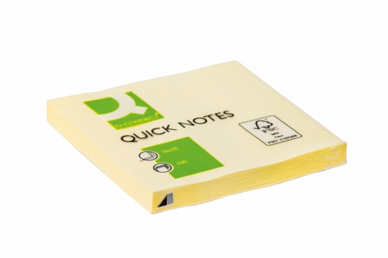 Bloczek samoprzylepny Q-CONNECT, 76x76mm, 1x100 kart., jasnożółty