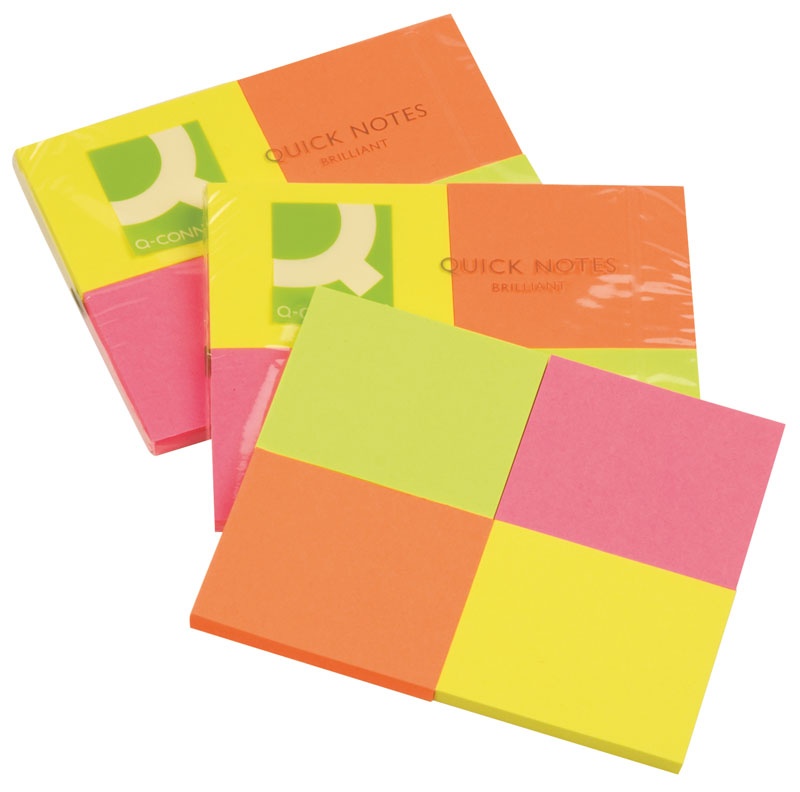 Bloczek samoprzylepny Q-CONNECT Brilliant, notes, 38x51mm, 4x50 kart., neonowe