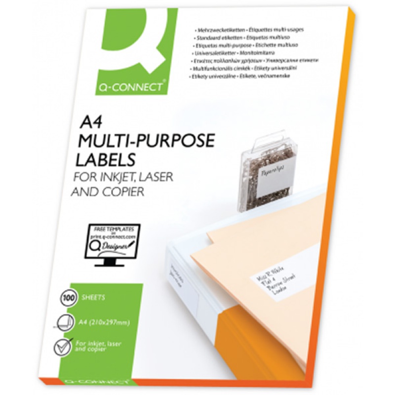Etykiety uniwersalne Q-CONNECT, 70x42,3mm, prostokątne, białe 100 ark.