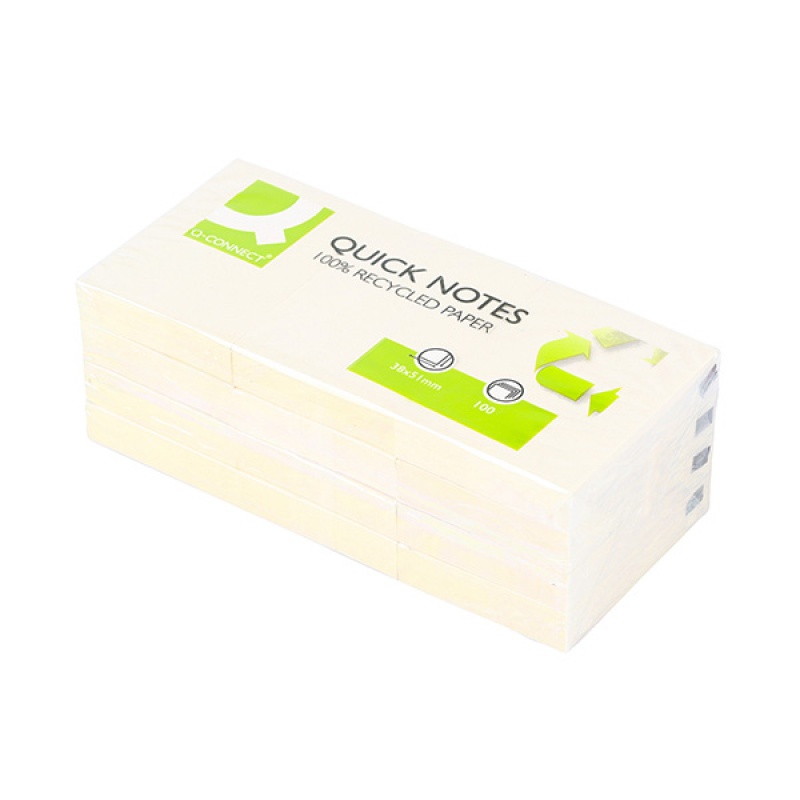 Bloczek samoprzylepny Q-CONNECT Recycled, 38x51mm, 3x100 kart., żółty