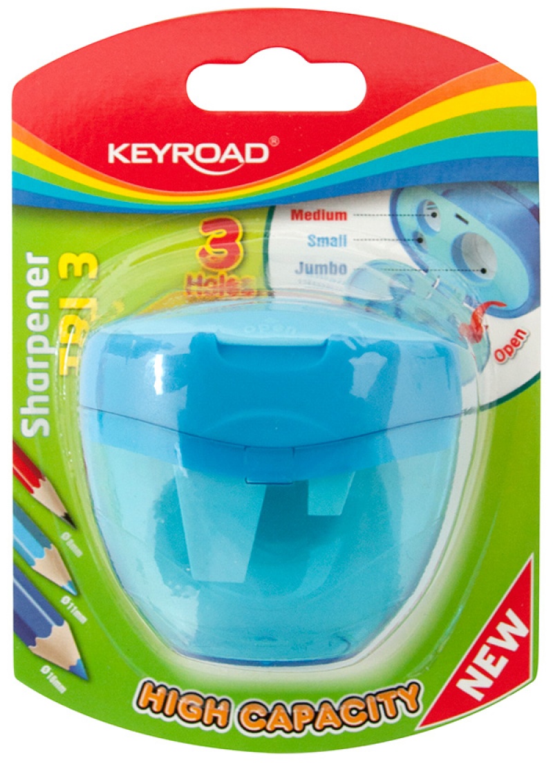 Temperówka KEYROAD, plastikowa, potrójna, blister, mix kolorów