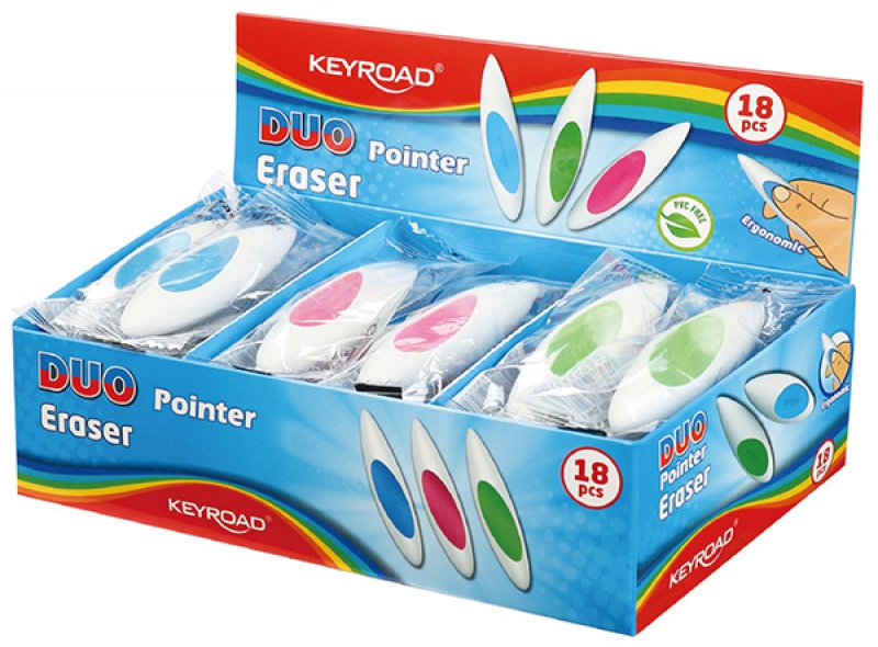 Gumka uniwersalna KEYROAD Duo-Pointer, pakowane na displayu, mix kolorow
