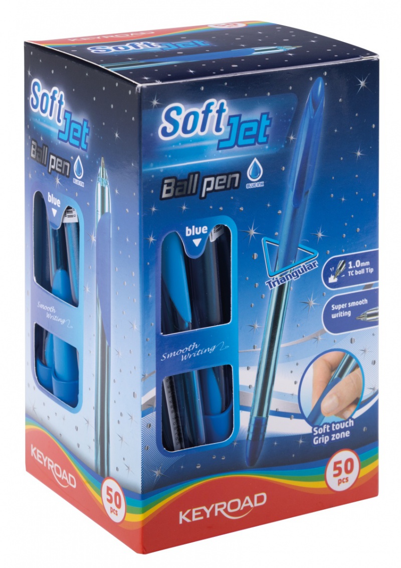 Długopis KEYROAD, 1,0mm, z miękkim uchwytem, pakowany na displayu, niebieski