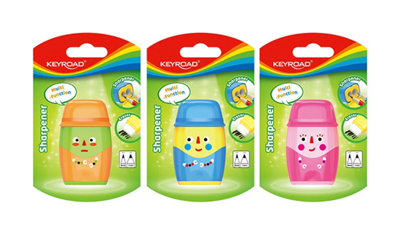 Temperówka plastikowa z gumką KEYROAD, podwójna, średnica: 8mm i 11mm, 1szt, blister