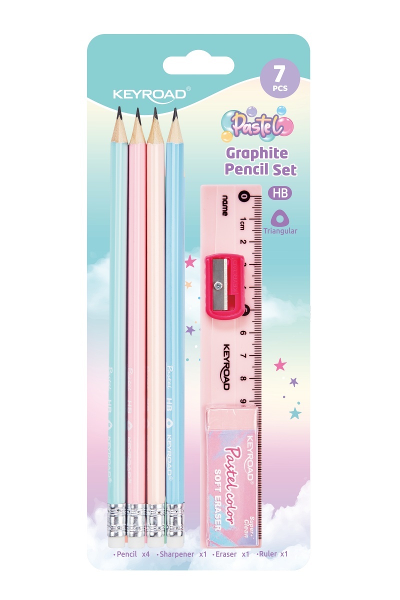 Zestaw szkolny KEYROAD, Pastel, 7 elementów, blister, mix kolorów