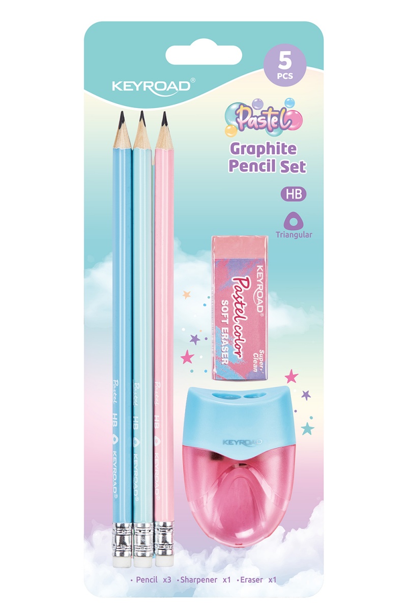 Zestaw szkolny KEYROAD, Pastel, 5 elementów, blister, mix kolorów