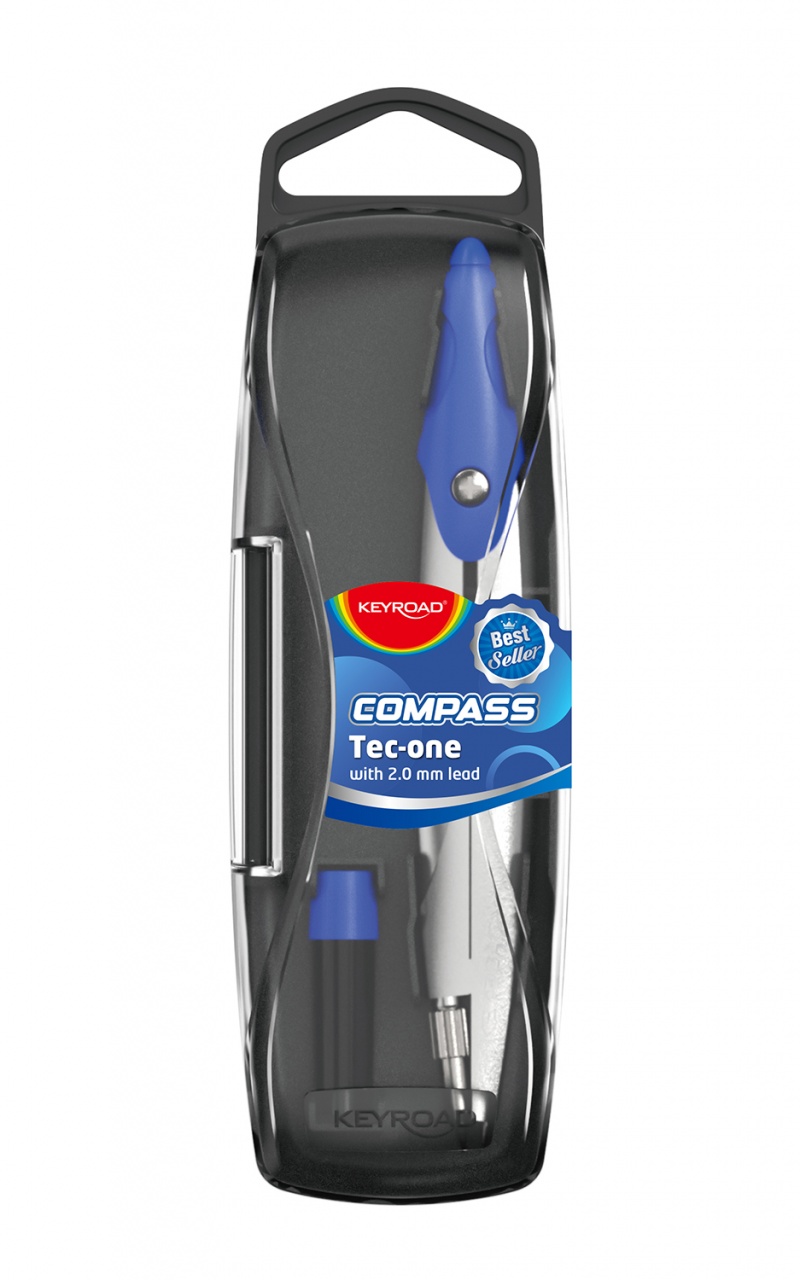 Cyrkiel metalowy KEYROAD, w etui, z grafitami, pakowany w display, mix kolorów