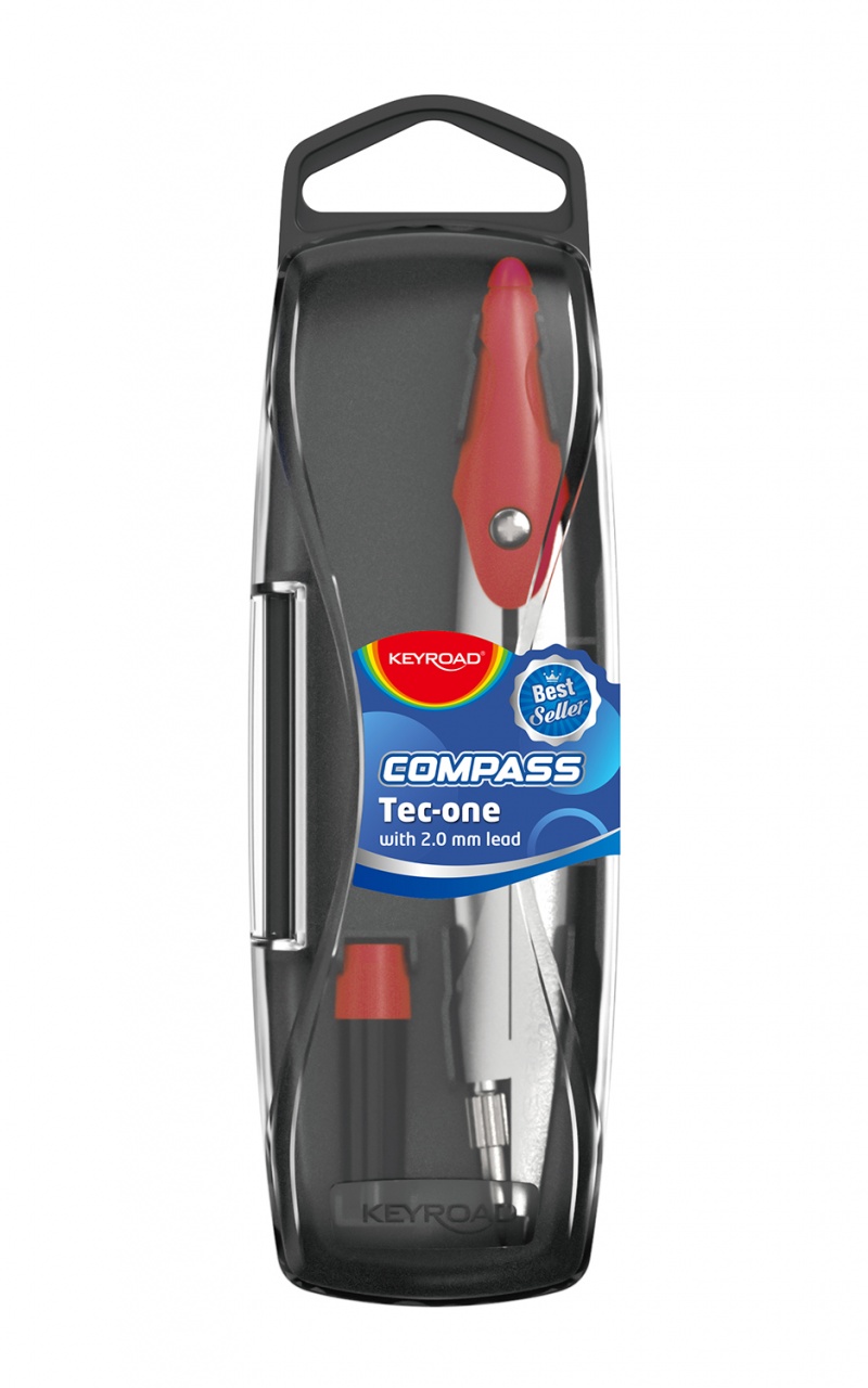 Cyrkiel metalowy KEYROAD, w etui, z grafitami, pakowany w display, mix kolorów