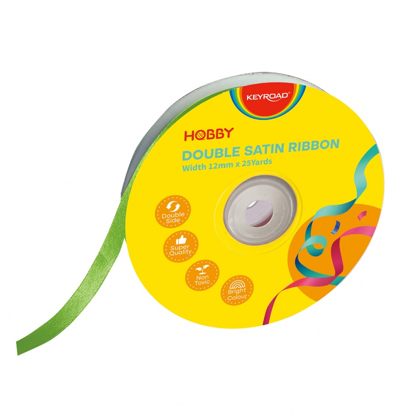 Wstążka KEYROAD, podwójna, satynowa, 12mm x 22,86m, na szpulce, zielona