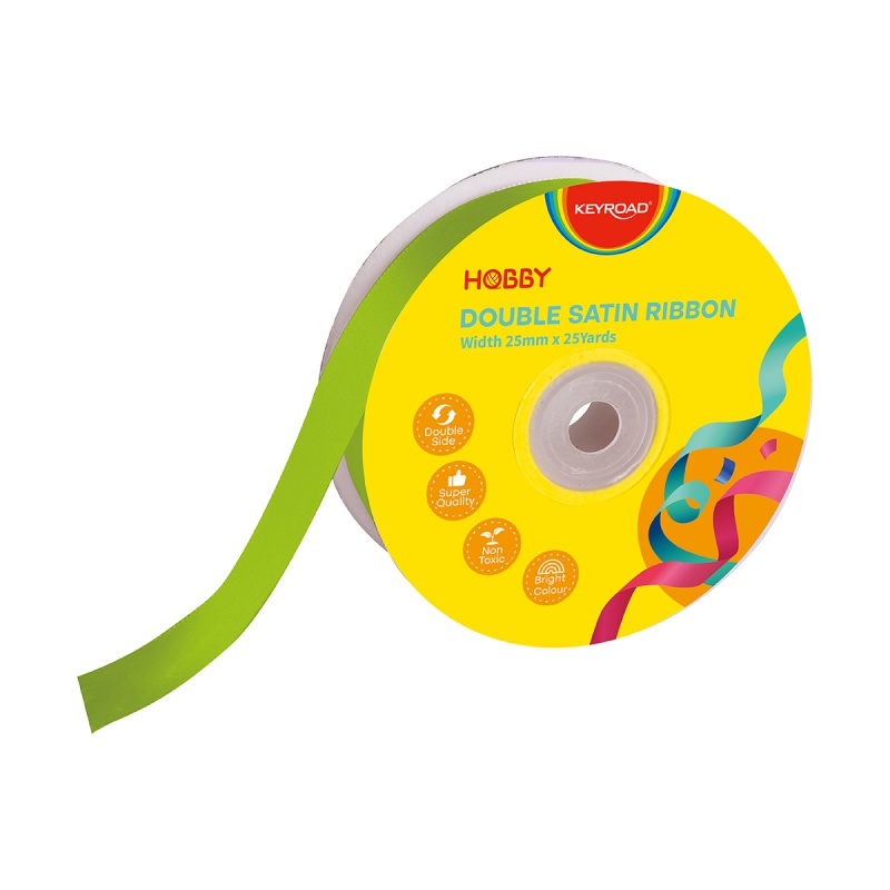 Wstążka KEYROAD, podwójna, satynowa, 25mm x 22,86m, na szpulce, zielona