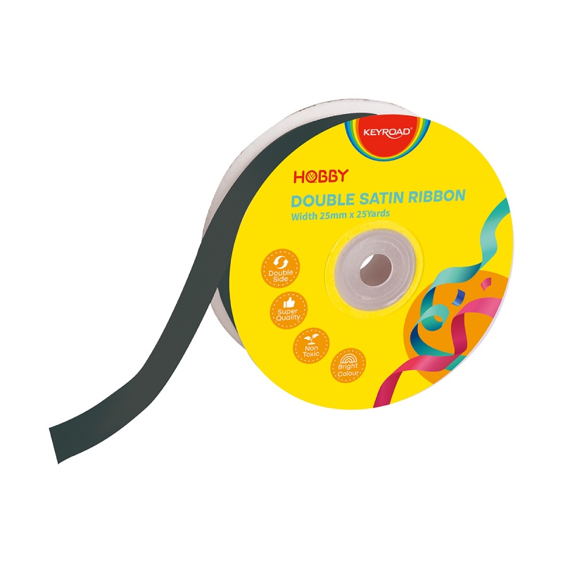 Wstążka KEYROAD, podwójna, satynowa, 25mm x 22,86m, na szpulce, czarna