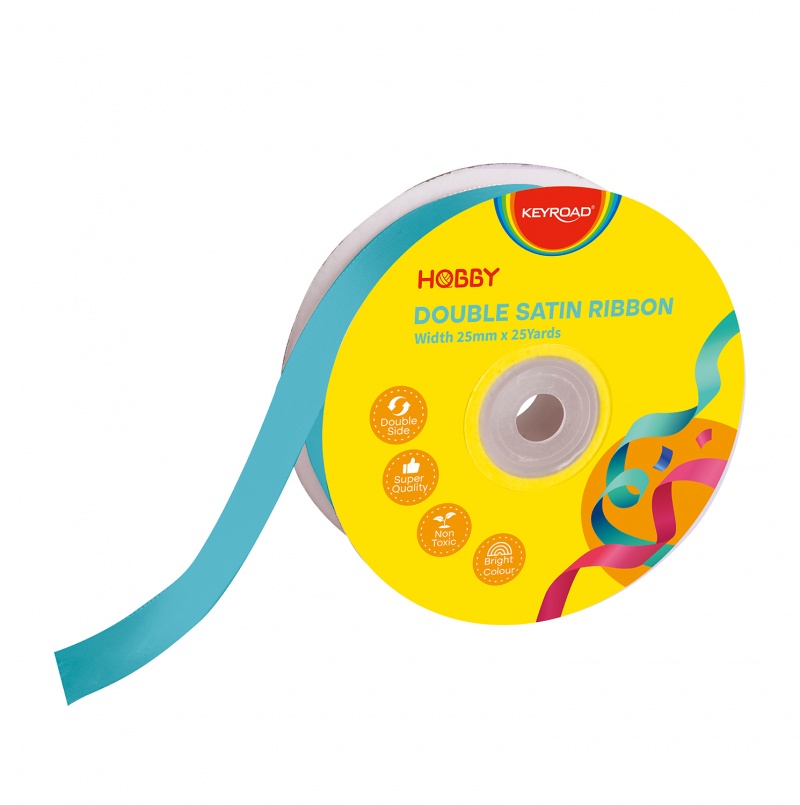 Wstążka KEYROAD, podwójna, satynowa, 25mm x 22,86m, na szpulce, niebieska