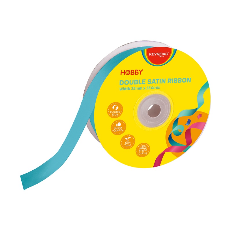 Wstążka KEYROAD, podwójna, satynowa, 25mm x 22,86m, na szpulce, niebieska