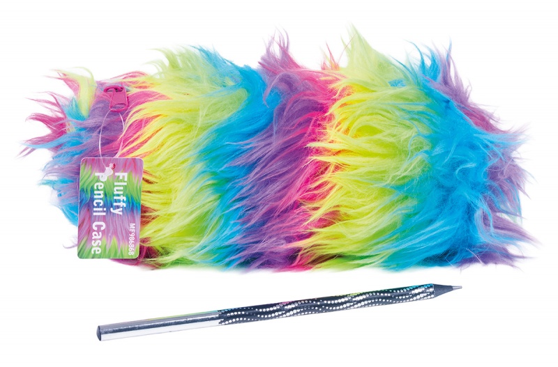 Piórnik-saszetka MEMORIS Fluffy, włochata, na suwak, tęczowa