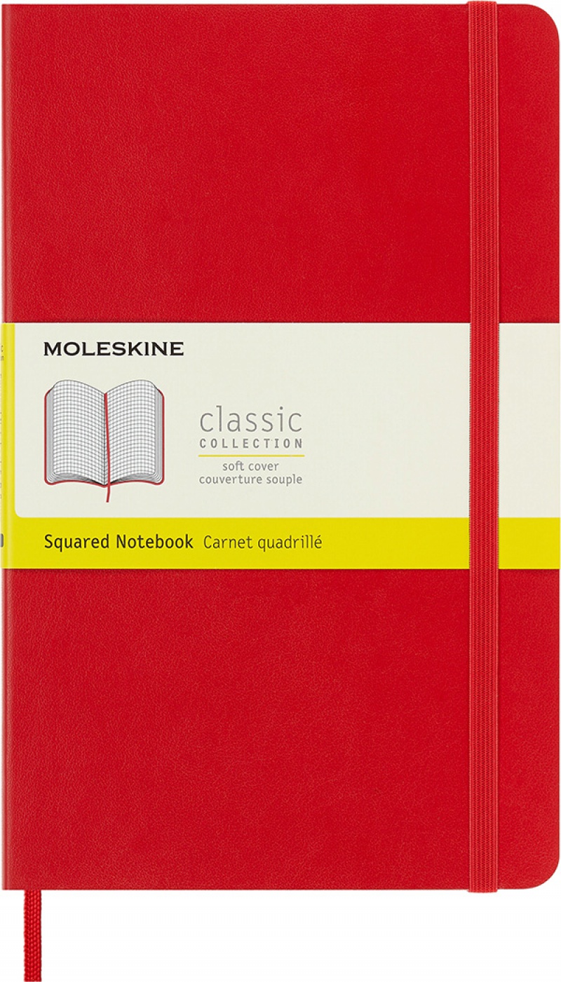 Notes MOLESKINE Classic L, 13x21cm, w kratkę, miękka oprawa, 192 strony, czerwony