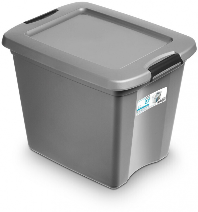 Pojemnik do przechowywania ORPLAST, RobuStore, 27l, z klipsami, transparentny mleczny