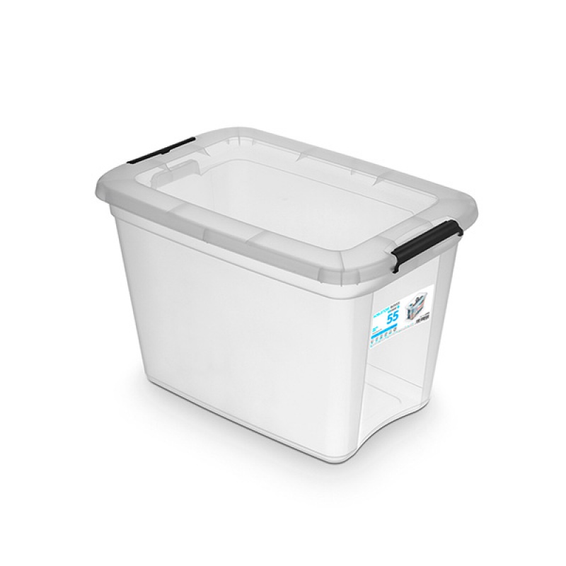 Pojemnik do przechowywania ORPLAST, RobuStore, 55l, z klipsami, transparentny mleczny