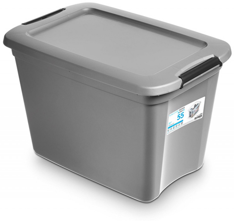 Pojemnik do przechowywania ORPLAST, RobuStore, 55l, z klipsami, transparentny mleczny