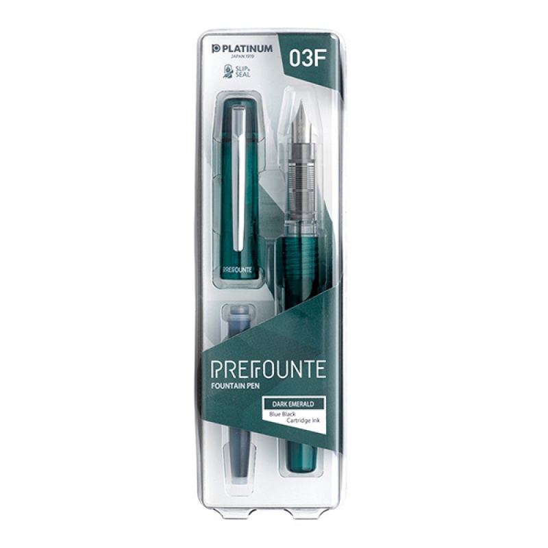 Pióro wieczne Platinum Prefounte Dark Emerald, F, w plastikowym opakowaniu, na blistrze, zielone