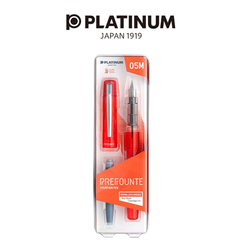 Pióro wieczne Platinum Prefounte Vermilion Orange, M, w plastikowym opakowaniu, na blistrze, pomarańczowe