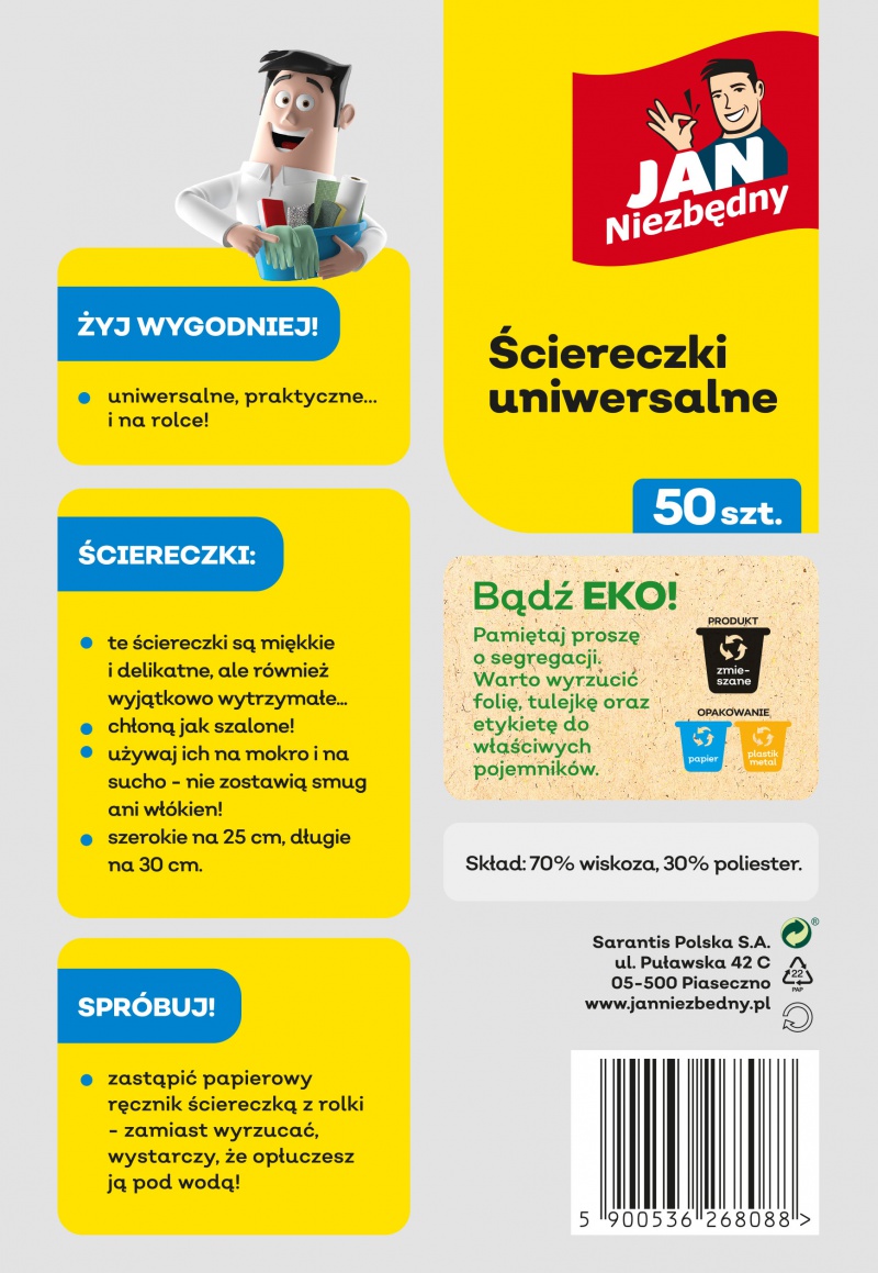 ŚCIERECZKI NA ROLCE BIAŁE JAN NIEZBĘDNY 50 SZTUK