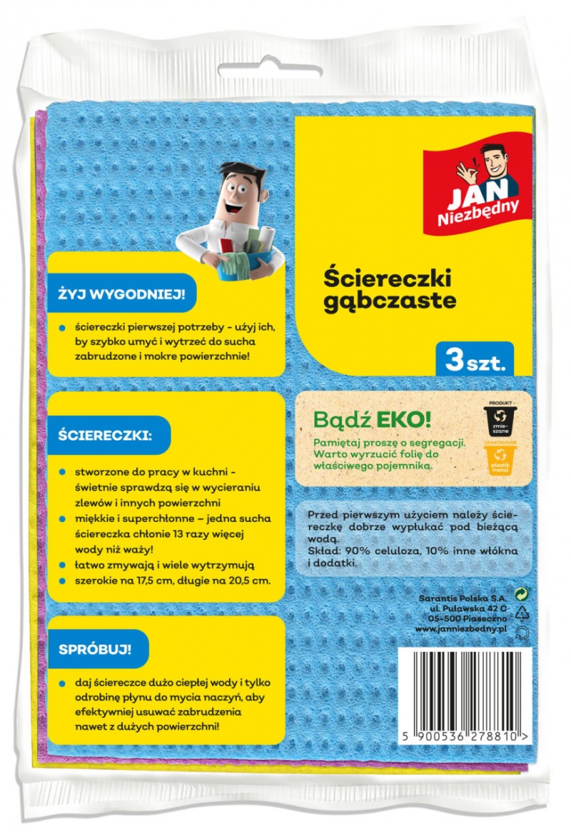 Ściereczki gąbczaste JAN NIEZBĘDNY, 3 szt., mix