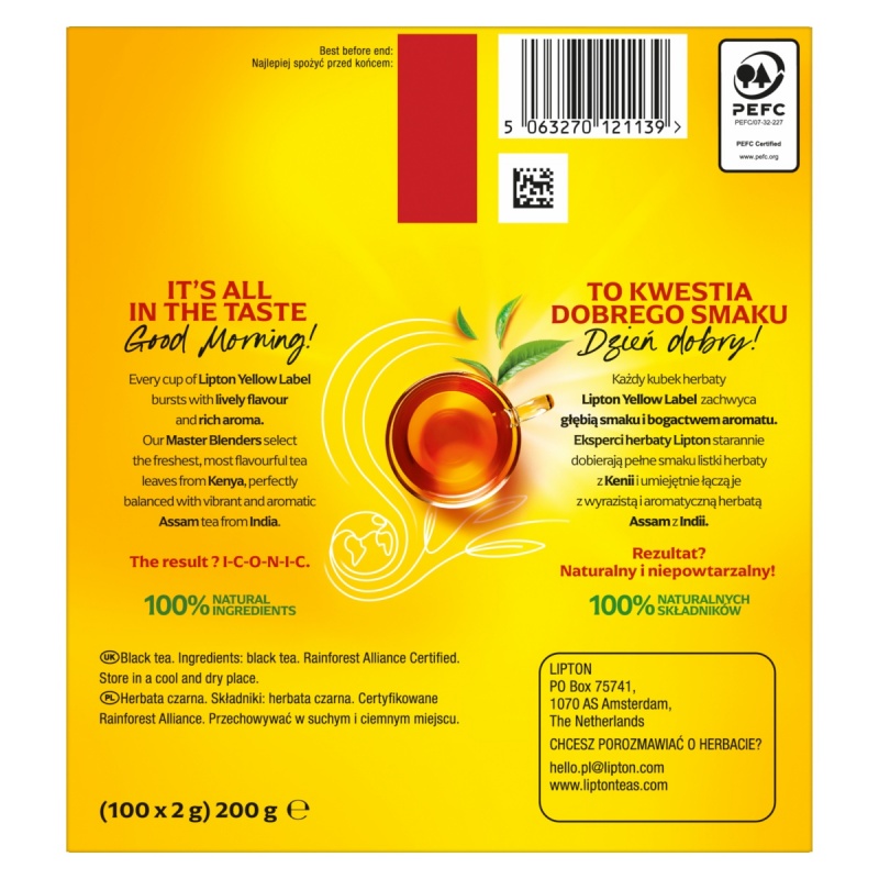 Herbata LIPTON Yellow Label, 100 torebek