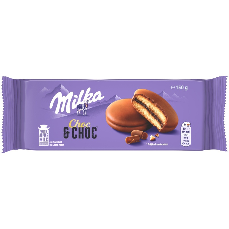 Ciastka MILKA Choc&Choc biszkoptowe z nadzieniem kakaowym i kaw. czeko. 150g