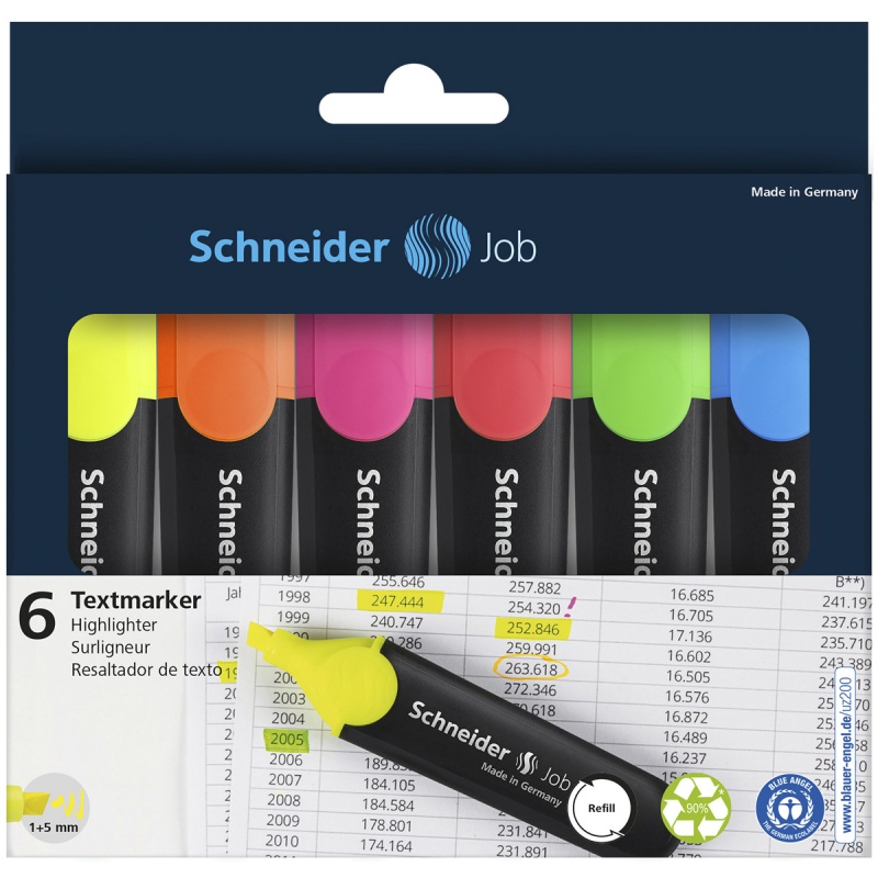 Zestaw zakreślaczy SCHNEIDER Job, 1-5 mm, 6 szt., miks kolorów