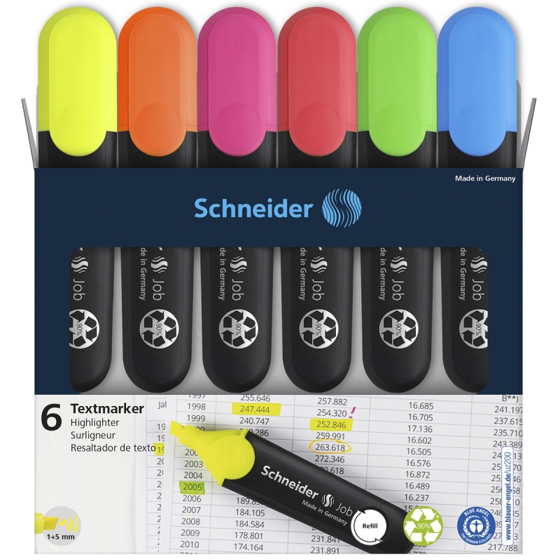 Zestaw zakreślaczy SCHNEIDER Job, 1-5 mm, 6 szt., miks kolorów