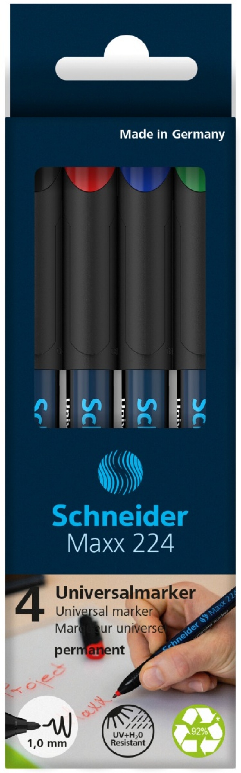 Zestaw foliopisów permanentnych SCHNEIDER Maxx 224, M, 1,0 mm, 4 szt., miks kolorów