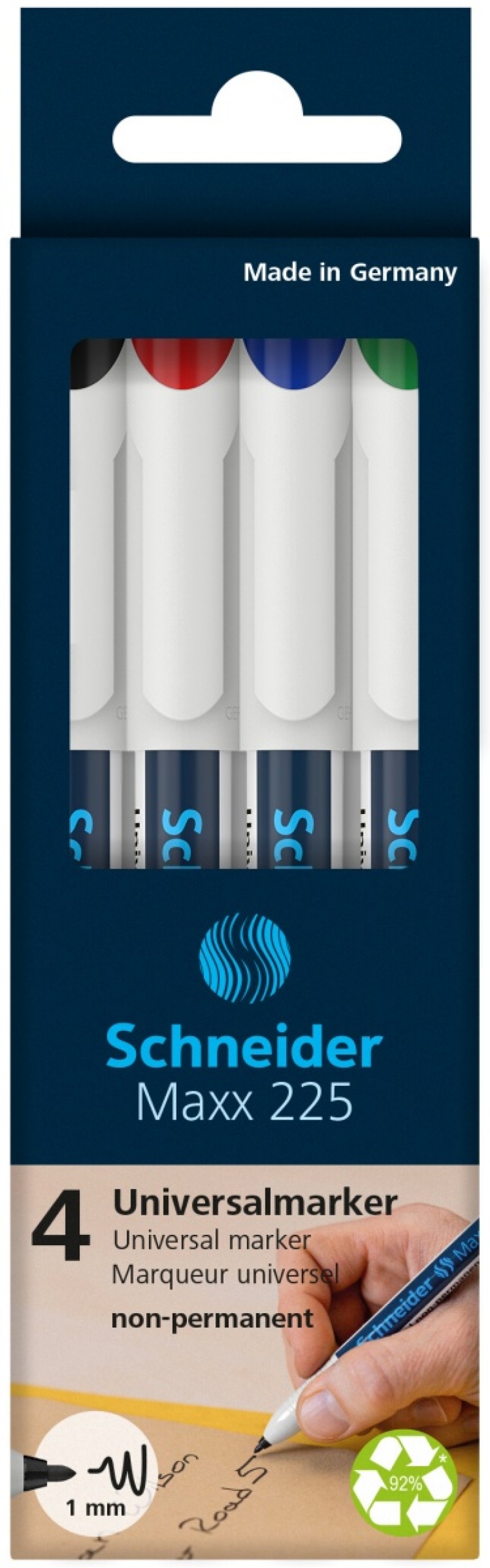 Zestaw foliopisów niepermanentnych SCHNEIDER Maxx 225 M, 4 szt., w etui, mix kolorów