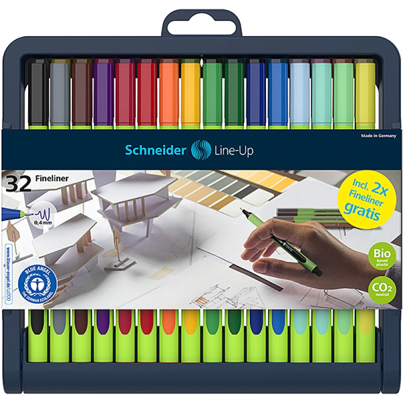Zestaw cienkopisów SCHNEIDER Line-Up, 0,4mm, stojak, 30+2 szt. SCHNEIDER Line-Up Touch, miks kolorów
