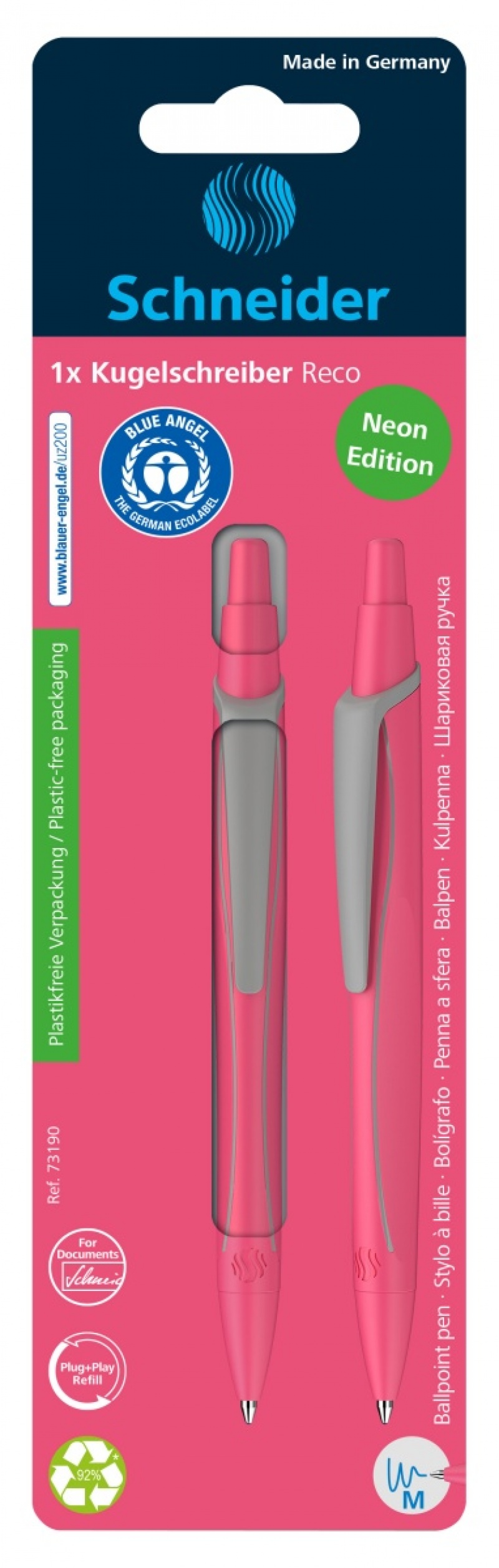 Długopis automatyczny SCHNEIDER Reco, M, blister, mix kolorów neonowych