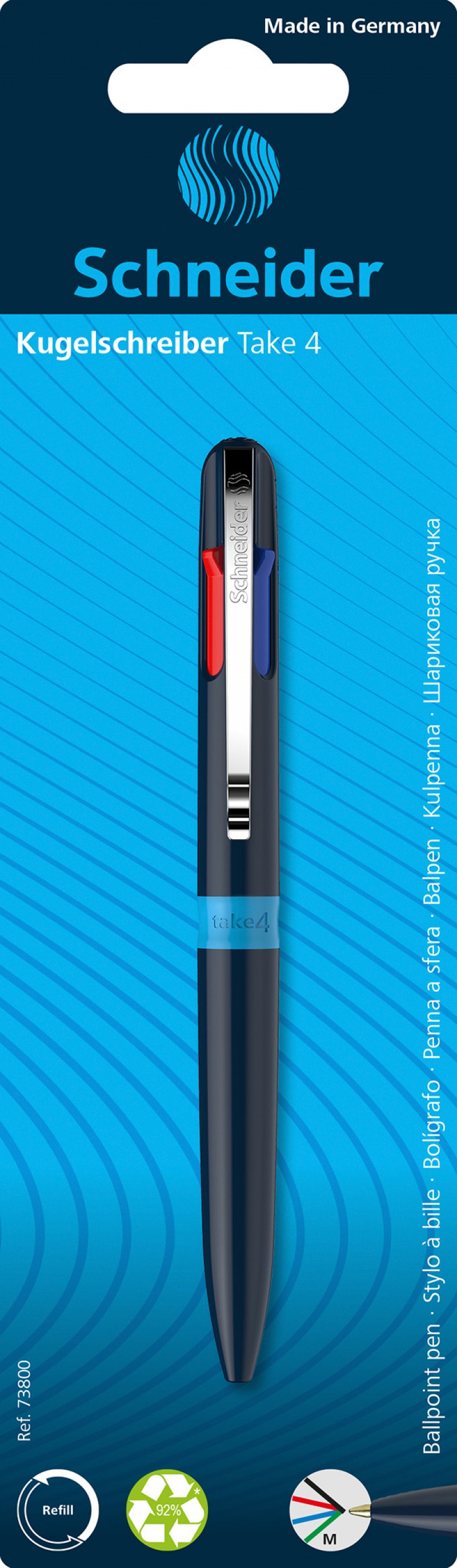Długopis automatyczny SCHNEIDER TAKE 4, M, 4 kolory wkładu, blister, mix kolorów