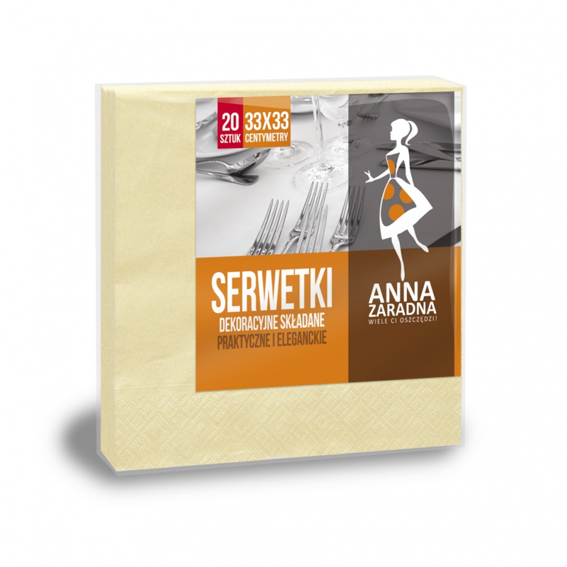 Serwetki ANNA ZARADNA, trójwarstwowe, składane, 33x33cm, 20 szt., żółte pastelowe
