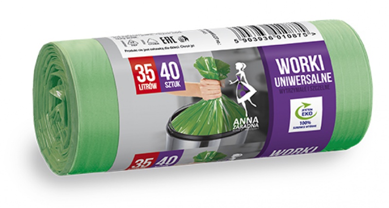 Worki na śmieci uniwersalne ANNA ZARADNA, 35 l, 40 szt., zielone